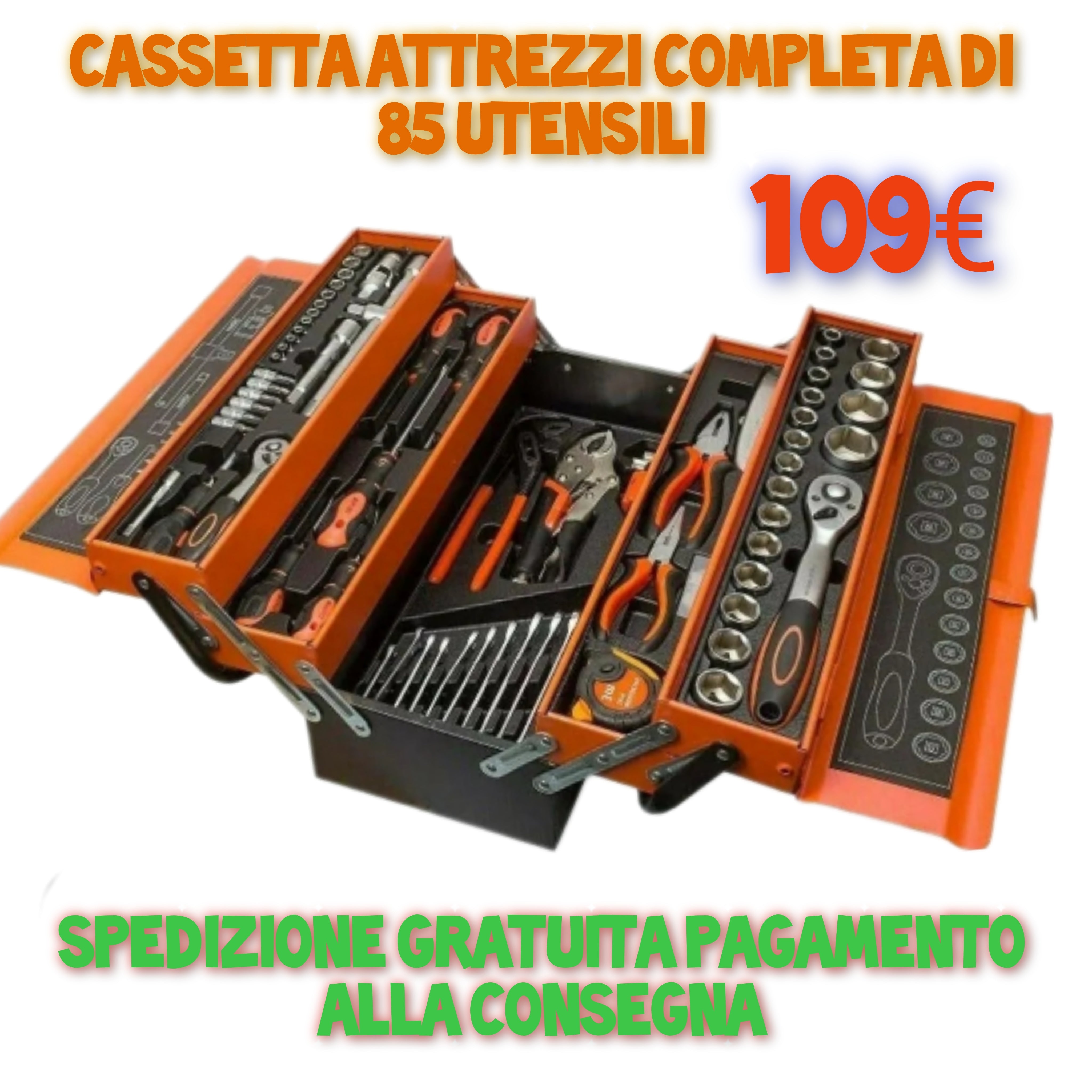 OFFERTA CASSETTA ATTREZZI A 5 SCOMPARTI CON  85 UTENSILI