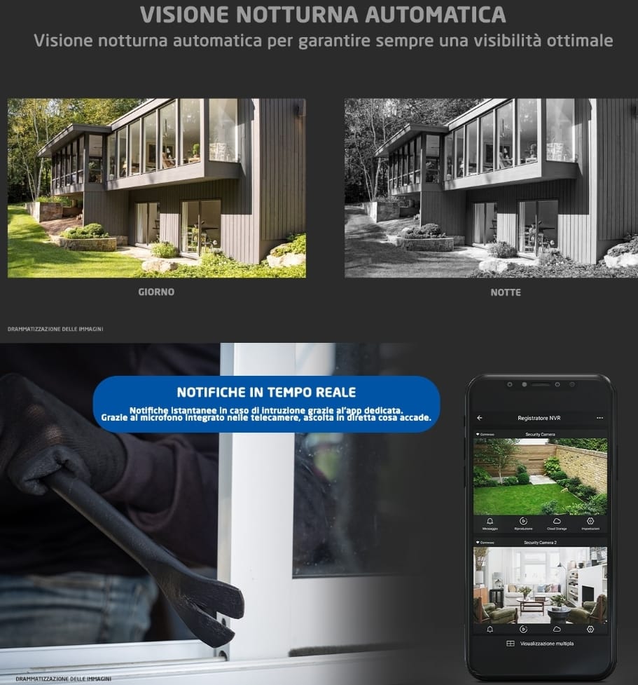 KIT VIDEOSORVEGLIANZA 8 TELECAMERE WIRELESS FULL HD