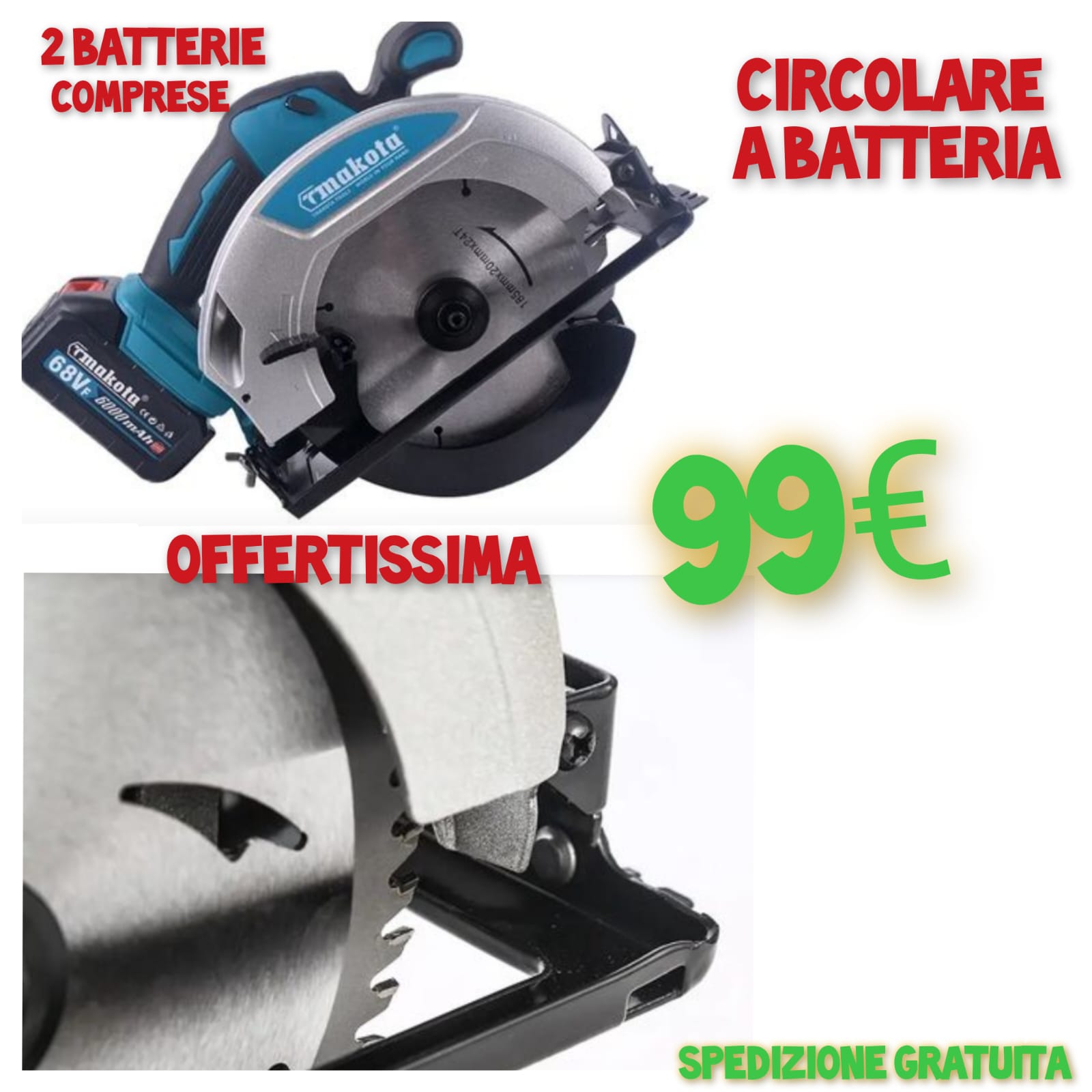 Sega Circolare a Batteria 68V 6Ah Brushless senza spazzole profondità regolabile