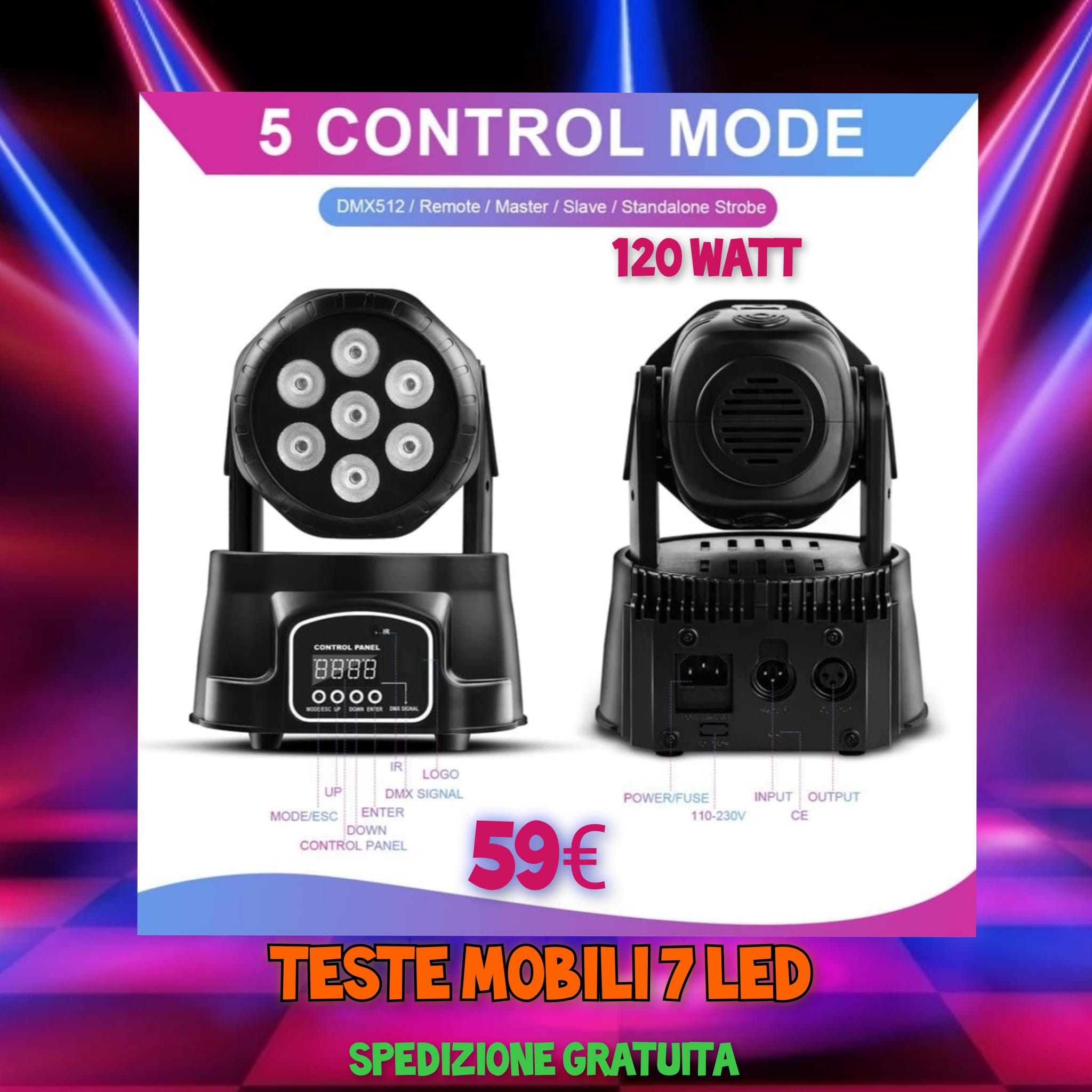 Testa mobile motorizzata Mini Led Wash 120W RGBW DMX512