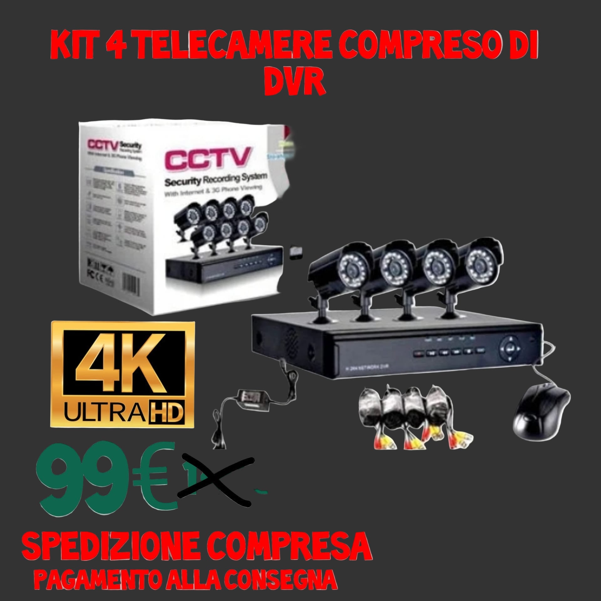 Telecamera Wifi Kit Videosorveglianza 4 Telecamere Infrarossi Con DVR - Sistema Sicurezza Completo Per Casa E Ufficio Telecamera Wi-fi Esterno - Foto 4