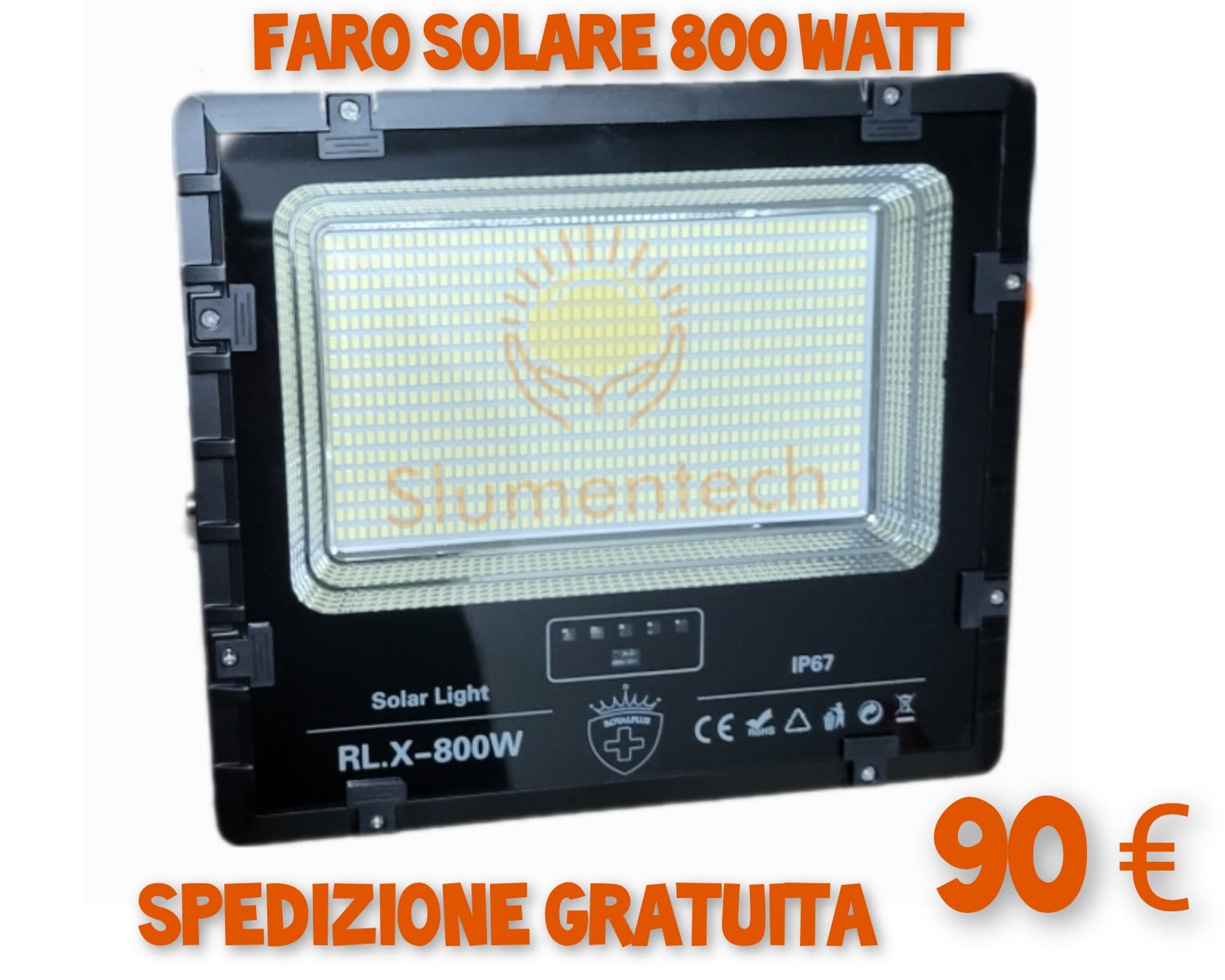 FARO SOLARE 800W IP67 CON SENSORE CREPUSCOLARE