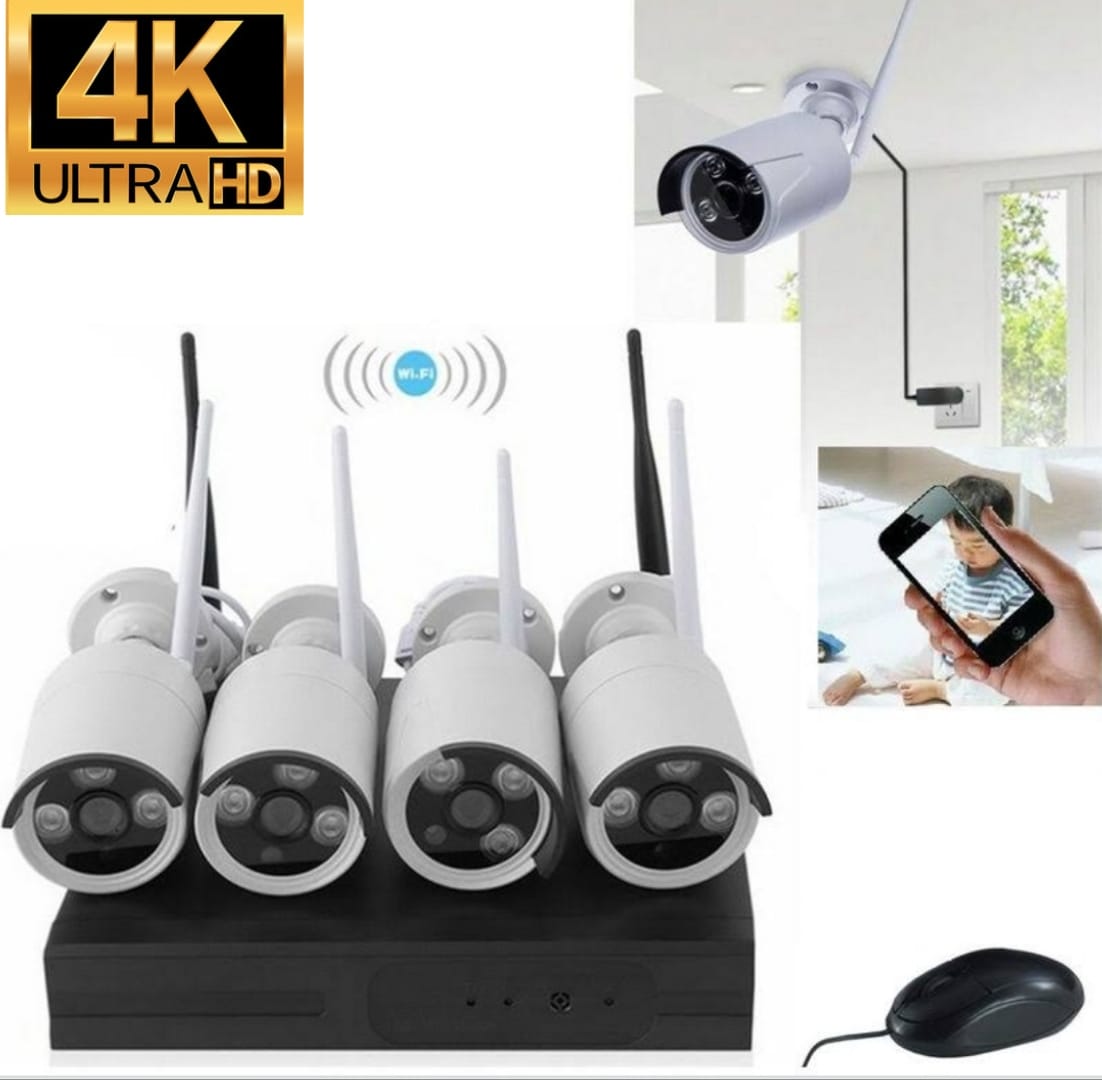 KIT VIDEOSORVEGLIANZA FULL HD WIRELESS DVR 4 TELECAMERE APP WIFI SENZA FILI.