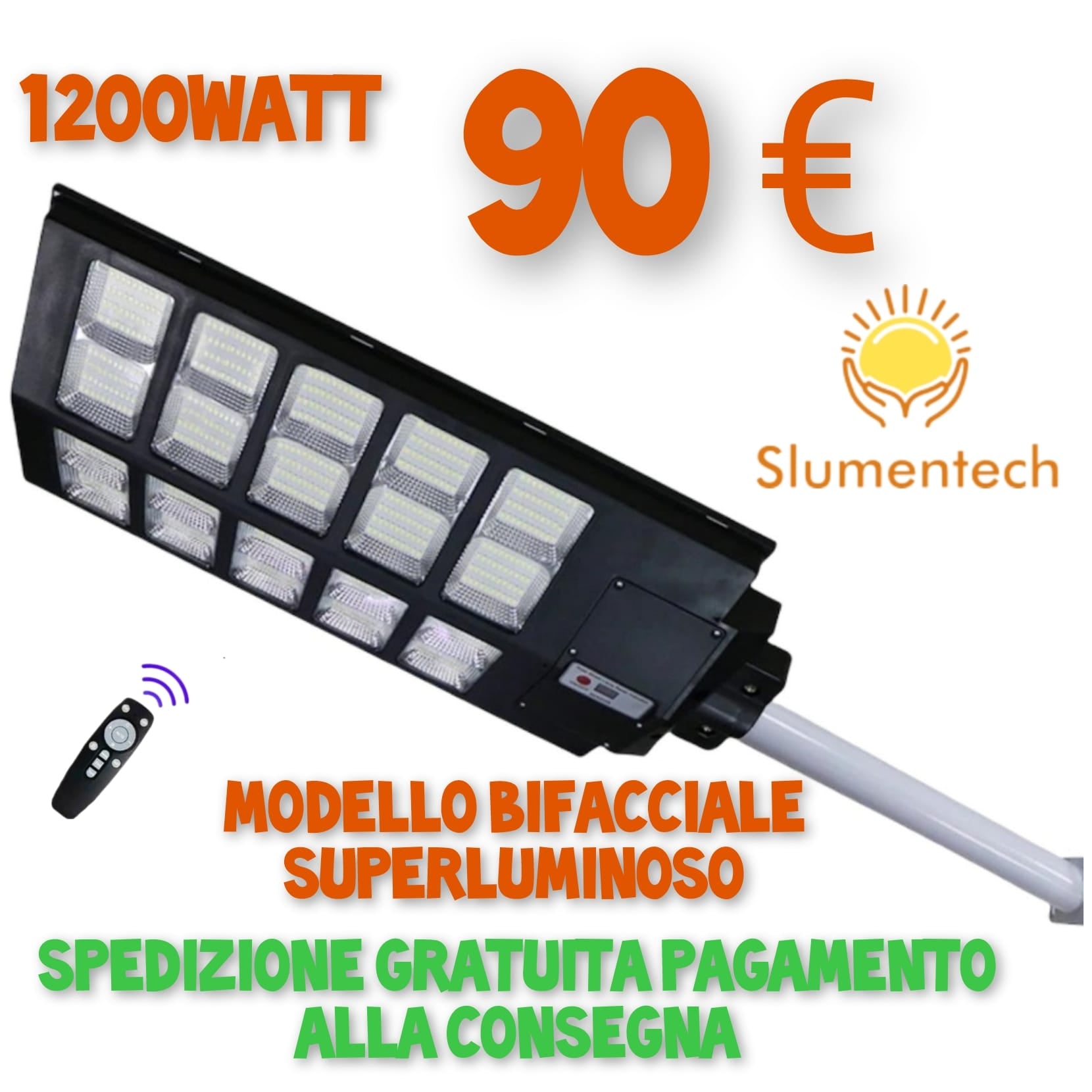 lampione solare a led 1200 watt luce bianca